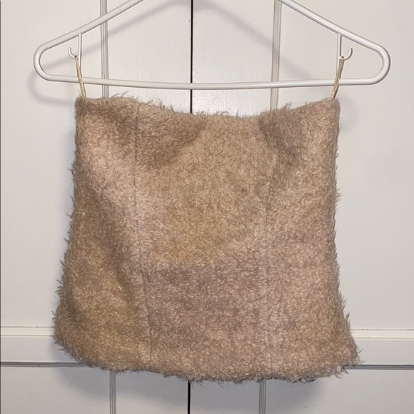 Zara XS Fuzzy Beige Tube Top - Picture 1 of 8